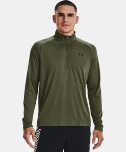 Under Armour Men's Tech™ ½ Zip Long Sleeve تيشيرت اندر ارمور بأكمام طويلة للرجال لون زيتي