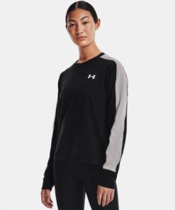 Under Armour Women's Rival Terry Colorblock Crew Sweatshirt- تيشيرت أندر آرمر ريفال تيري كلربلوك للنساء لون أسود