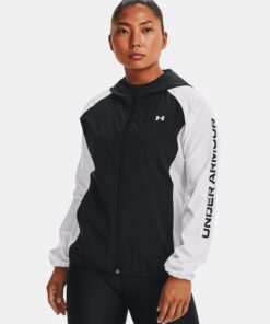 Under Armour Women's Woven Mesh Full-Zip Jacket- سترة أندر آرمر ووفن مش فل زيب للنساء لون أسود ورمادي