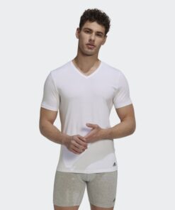 تيشيرت اديداس اكتيف فليكس للرجال لون ابيض-adidas Mens' Active Flex Cotton V-Neck T-Shirt