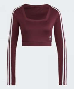 تيشيرت قصير مع ثلاث خطوط الماركة مع أكمام طويلة من اديداس بلوزه رياضية للنساء لون أحمر Adidas ADICOLOR CLASSICS LONG SLEEVE TEE