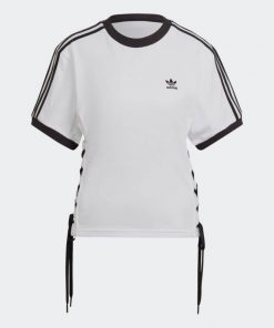 تيشيرت اولويز مع ثلاث خطوط الماركة مع نص كم من اديداس بلوزه رياضية للنساء لون أبيض Adidas Always Original Laced TEE