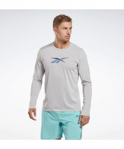 Reebok Men Activchill Long-Sleeve Top Athlete Sweatshirt- Grey