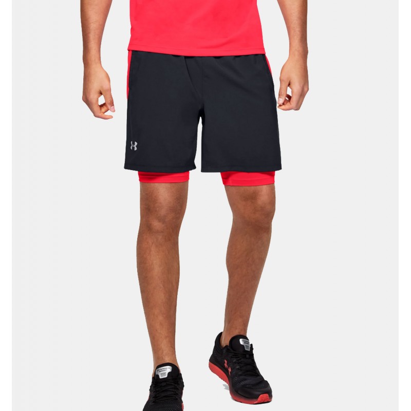 Under Armour Men's Launch SW 2-in-1 Shorts- شورت أندر آرمر لانش 2 في 1 للرجال لون أسود وأحمر