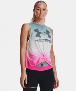 Under Armour Women's Run Anywhere Tank - تيشيرت تانك أندر آرمر رن اني ويير بلا أكمام للنساء لون أخضر وأبيض وزهري
