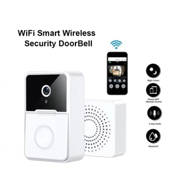 جرس باب لاسلكي Mini Wifi - ذات كاميرا  خارجية لاسلكية وصوت ثنائي الاتجاه وميكروفون مدمج ورؤية ليلية - يعمل من خلال تطبيق X Smart Home