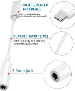 كيبل تحويل صوت من تايب سي الى اوكس 3.5 ملم USB-C Headset Jack Adapter -  لون أبيض