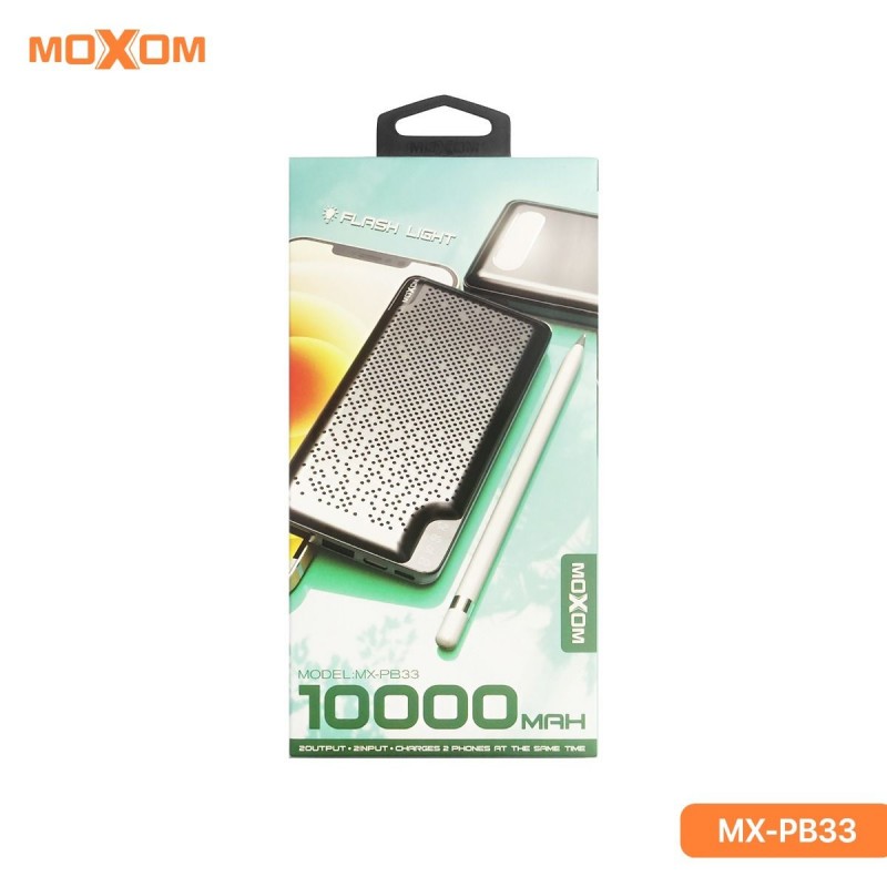 باور بانك موكسوم MX-Pb33 10000mAh  عالية الجودة مع ضوء فلاش