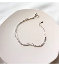 خلخال فضي بتصميم 3 طبقات عيار 925