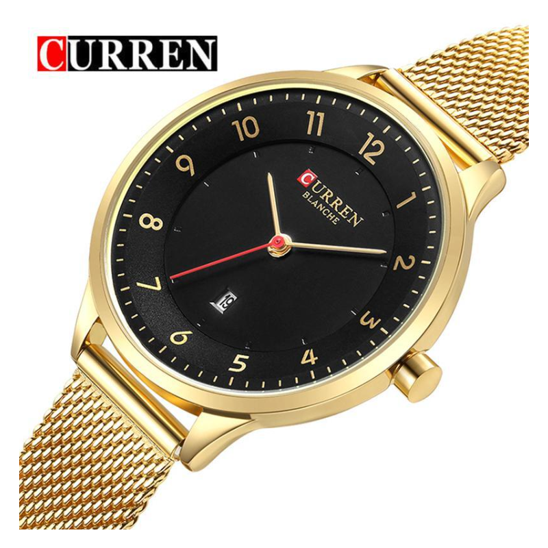 ساعة CURREN ستانلس ستيل ستاتي لون ذهبي ق اسود