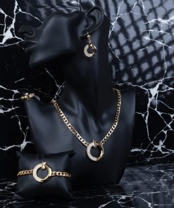 طقم اكسسوارات 4 قطع بتصميم دائري لون ذهبي حجم 10