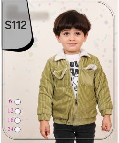 طقم للأطفال شتوي 3 قطع لون أخضر (جاكيت ، بلوزة ، بنطال كتان)
