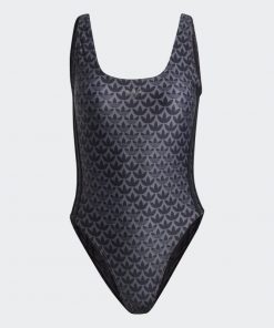 مايوه اديداس مونوجرام للنساء لون أسود-adidas Womens' Monogram 3-Stripes Swimsuit - Black