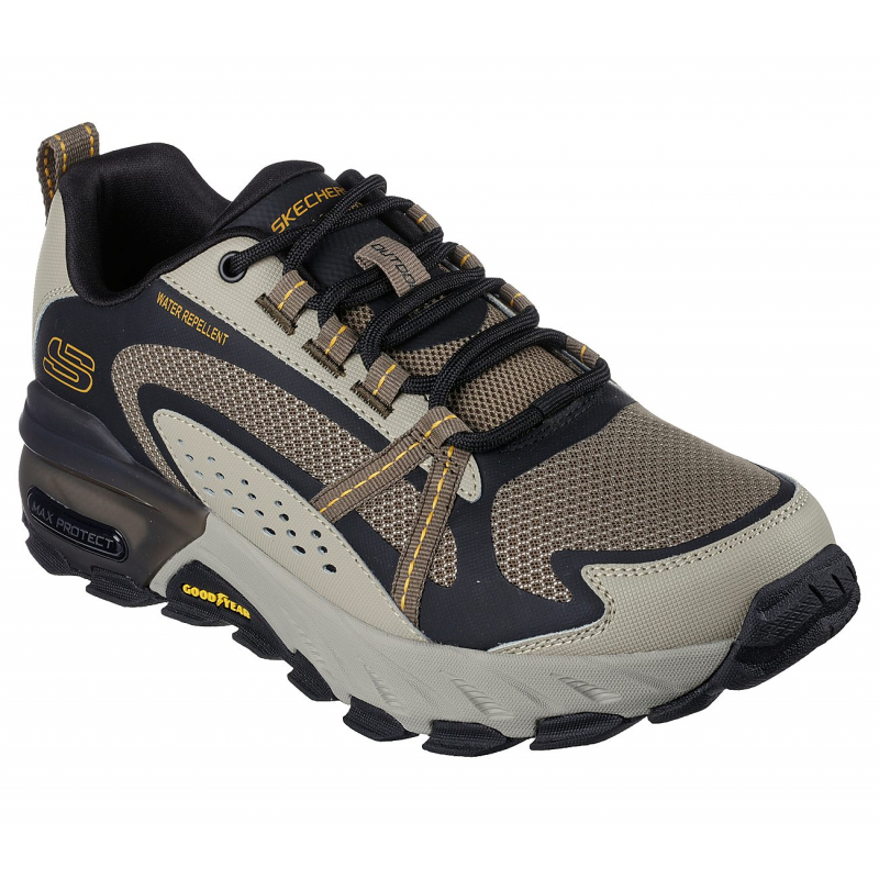 Skechers Men's Max Protect Shoes - حذاء سكيتشرز ماكس بروتيكت للرجال لون بيج فاتح وأسود وزيتي