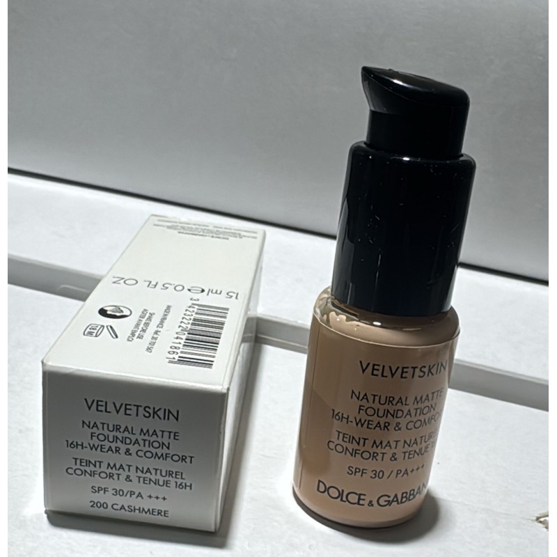 Dolce E Gabbana New Velvet Skin Foundation Tester 15 ML 200 Cashmere - كريم أساس من دولتشي إند غابانا 15 مل (SPF 30) تستر