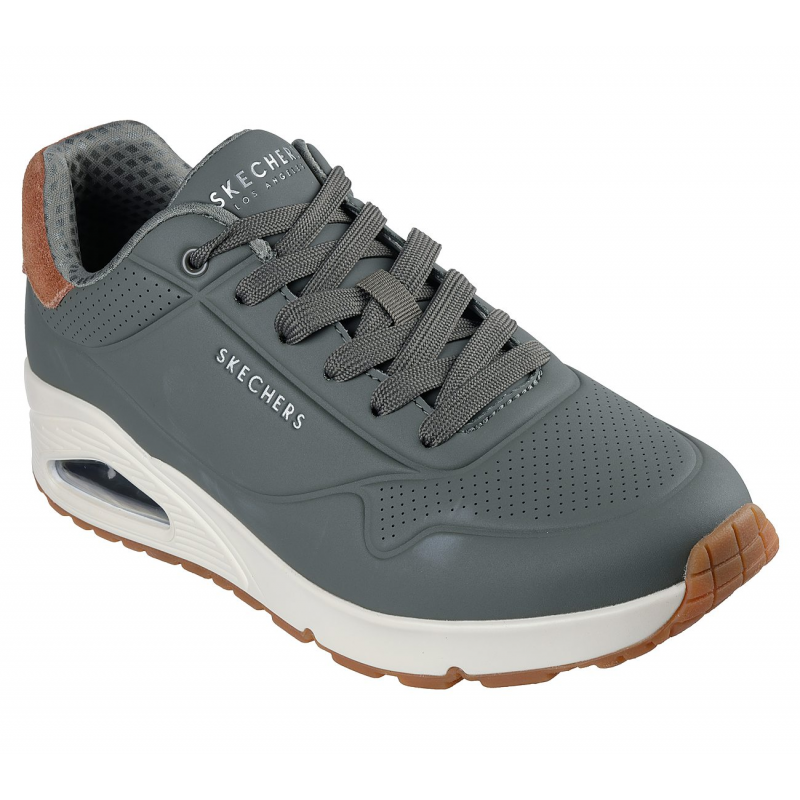 Skechers Men's Uno - Suited On Air Shoes - حذاء سكيتشرز أونو- سوتيود أون اير للرجال لون زيتي ونعل أبيض