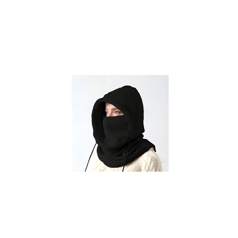 طنطور شتوي لكلا الجنسين - من الصوف الناعم مع قناع ورباط قابل للتعديل- مثالي في فصل الشتاء أثناء المشي والجري وركوب الدراجات- لون أسود