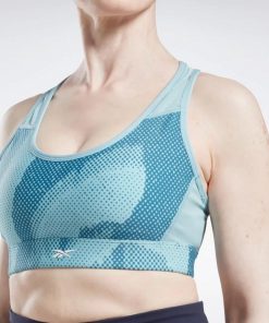 Reebok Women's Lux Perform Allover Print Racer Bra Blue