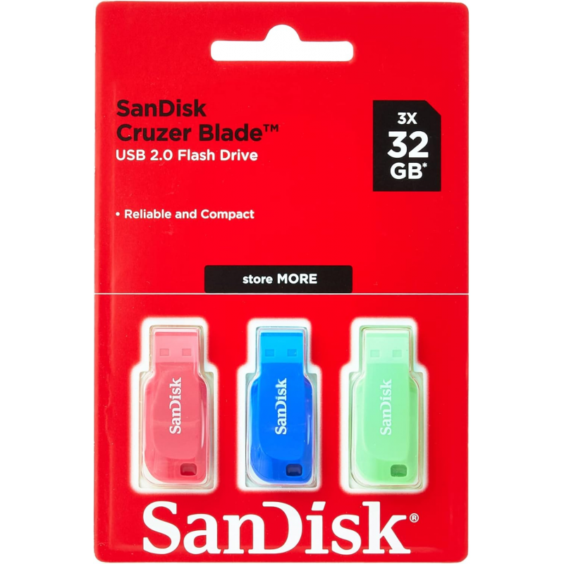 طقم فلاشات 3 قطع من سان ديسك SanDisk بثلاث ألوان سعة 32 جيجا