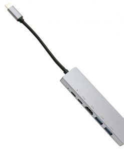 موزع بـ6 منافذ لون رمادي - USB Type C Multifunction 6 Port Adapter 6in1-BK