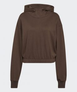 adidas Women' Studio Lounge Cropped Hoodie - Brown-هودي اديداس استديو لونج كروبيد للنساء لون بني