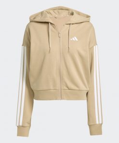 Adidas Womens' Essentials 3-Stripes French Terry Full-Zip Hoodie - Brown