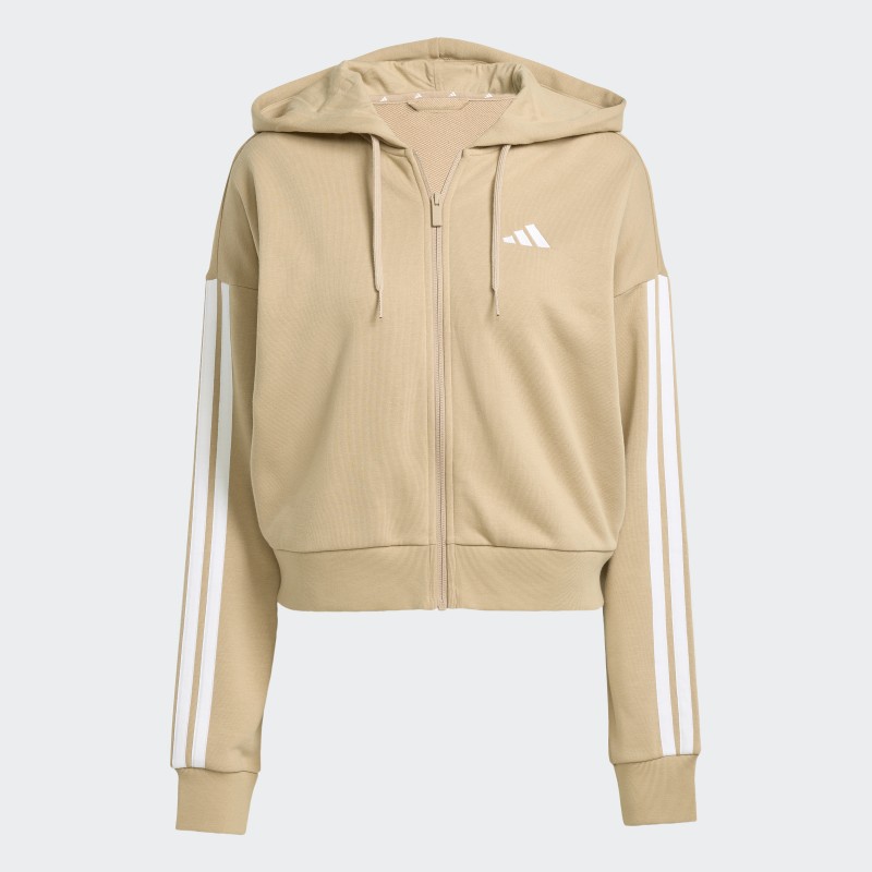 Adidas Womens' Essentials 3-Stripes French Terry Full-Zip Hoodie - Brown