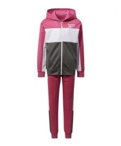 Reebok Kids' Logo Hoodie And Leggings 2Pc Set Tracksuit- طقم رياضي ريبوك تود انتل قطعتين للأطفال لون زهري وأبيض ورمادي