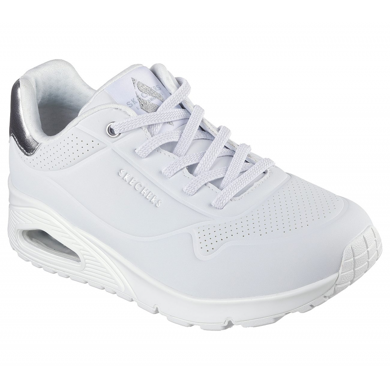 Skechers Women's Uno - Shimmer Away Shoes - حذاء سكيتشرز أونو - شيمر اويه للنساء لون فضي وأبيض