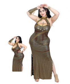 فستان رقص شرقي لون ذهبي و أسود